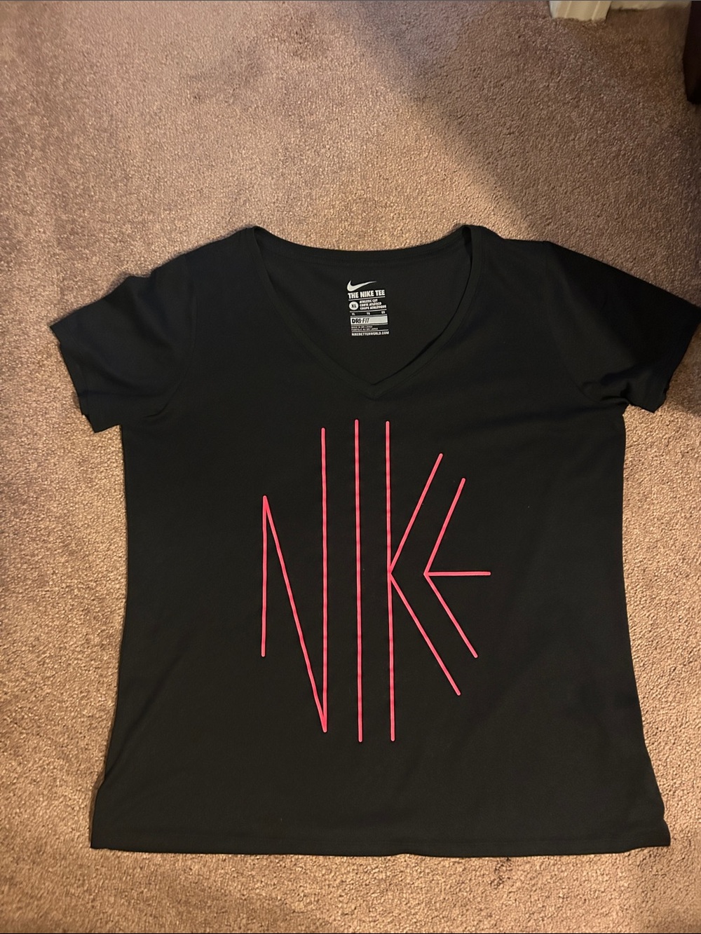 Nike Black V-Neck Tee with Pink Linear Logo